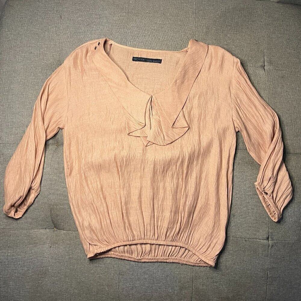 Zara Dusty Rose Ruffle V Neck Blouse Medium Romantic Boho